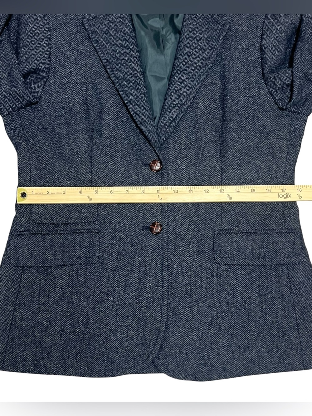 J.Crew Navy Herringbone Wool Blend Blazer Size 12 Preppy - Picture 13 of 16